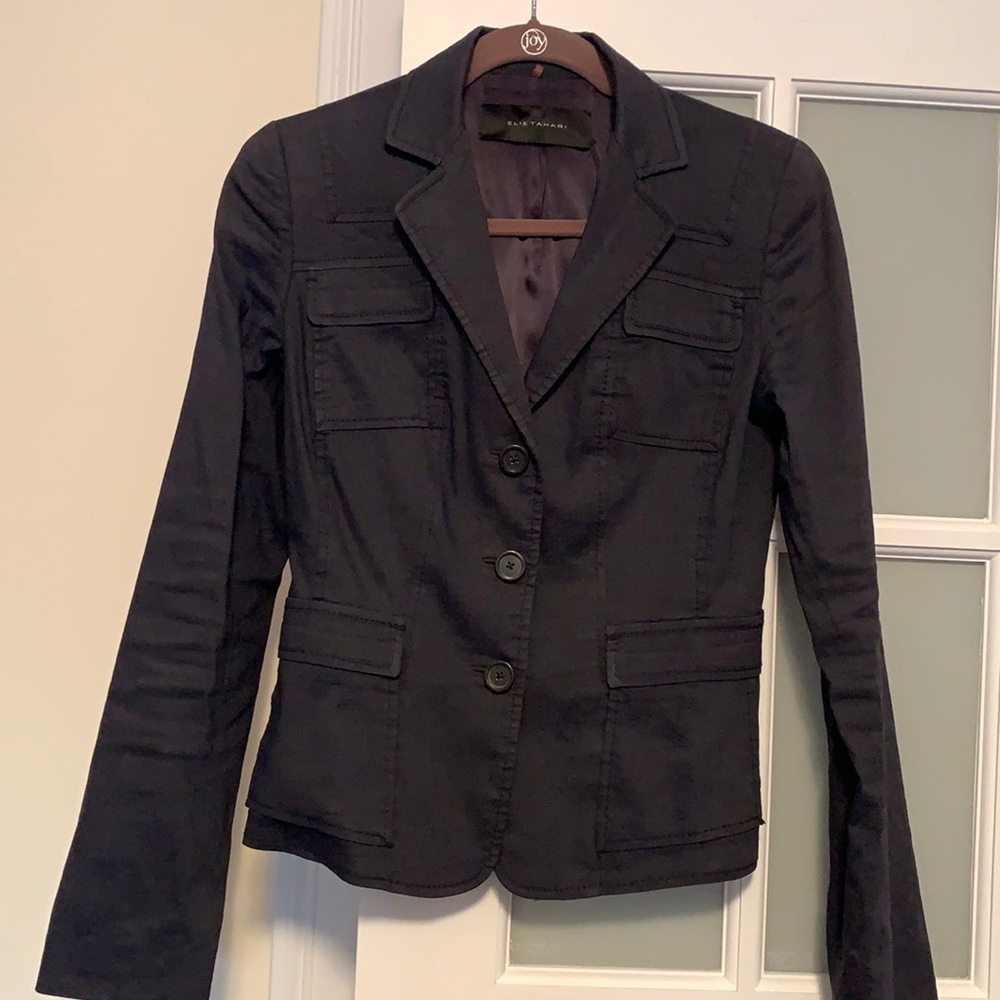 Elie Tahari Navy Linen Blazer Jacket size 2